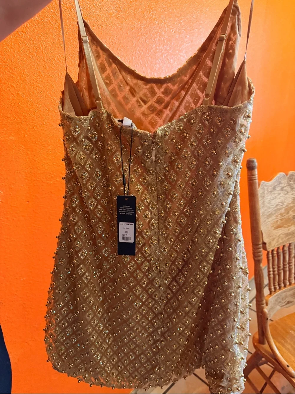 Fashion Nova Gold Studded Mini Dress - Sparkling Champagne Tone